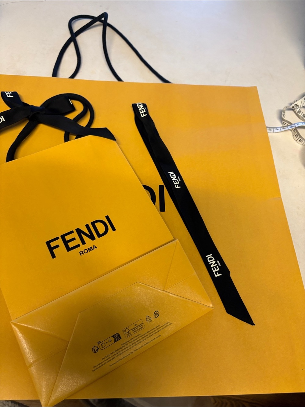 Fendi Yellow Shopping Bag with Black Logo and Ribbon